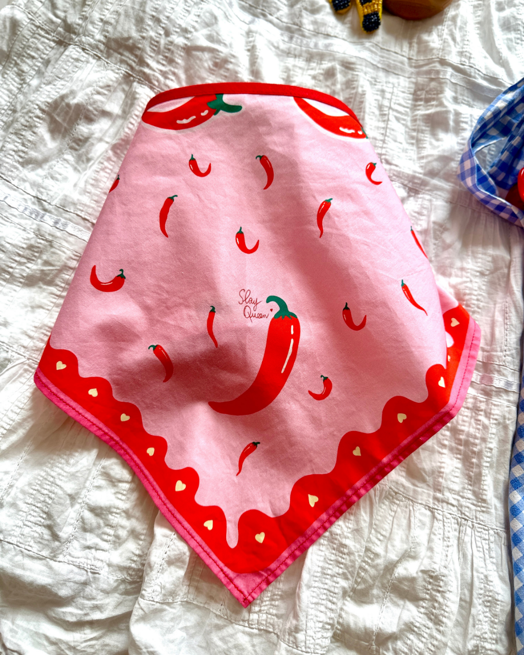 Bandana Piments rose / rouge (motif exclusif Manon L. Delahaute)