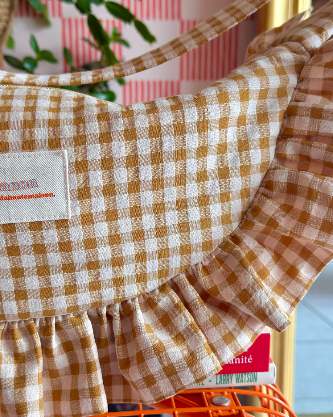 Pré-commande SAC CROISSANT Taille Moyenne et Large - Vichy Beige - Fait main à Reims (France)