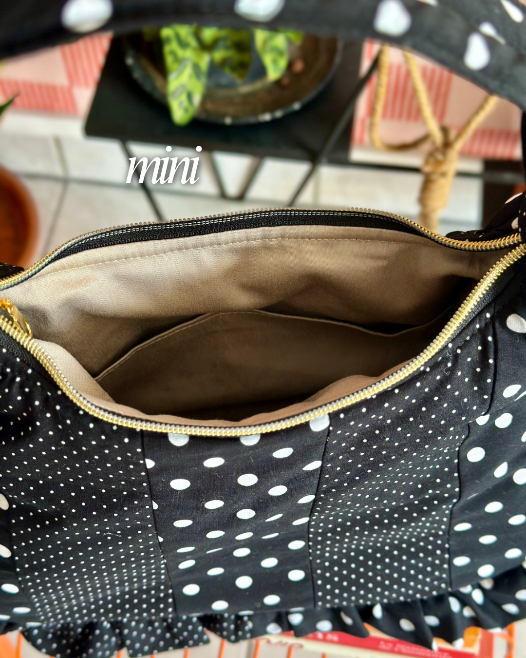 Pré-commande SAC CHOUQUETTE - Bleu clair à pois rose framboise - Fait main à Reims (France)