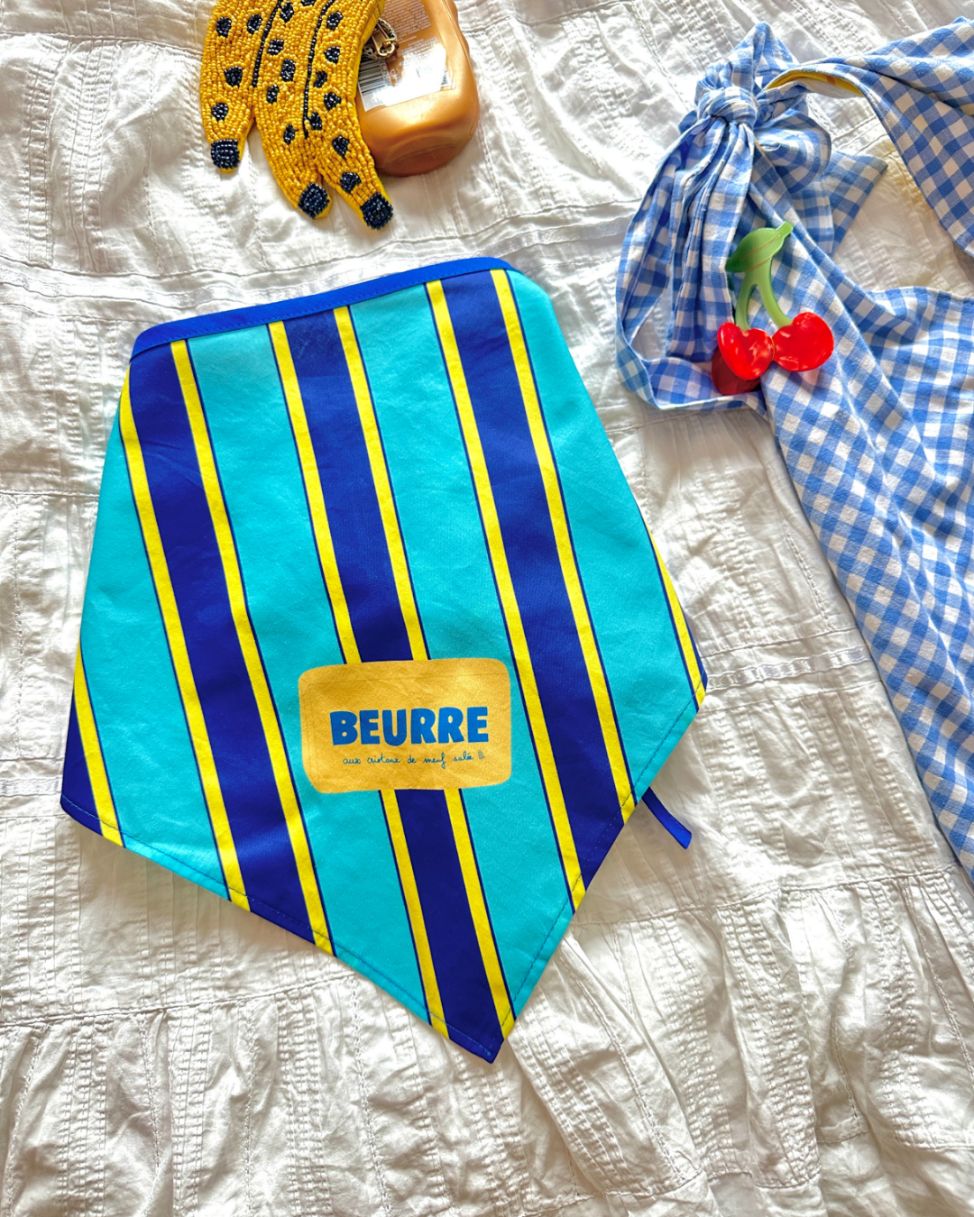 Bandana Beurre bleu turquoise / bleu marine / jaune (motif exclusif Manon L. Delahaute)