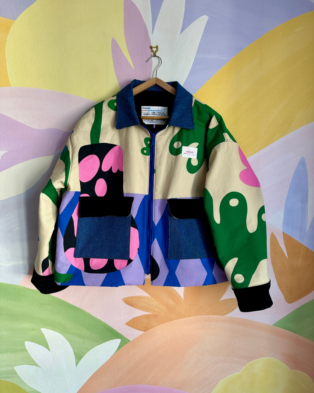 Veste Stéphane - Barn Jacket imprimé Ikea Ecru / Bleu / Vert / Rose / Noir - Fait main à Reims (France)