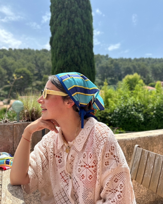 Bandana Beurre bleu turquoise / bleu marine / jaune (motif exclusif Manon L. Delahaute)