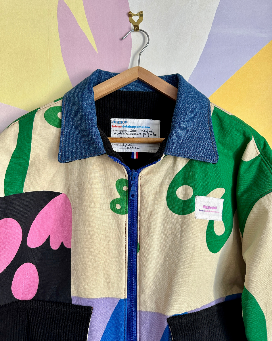 Veste Stéphane - Barn Jacket imprimé Ikea Ecru / Bleu / Vert / Rose / Noir - Fait main à Reims (France)