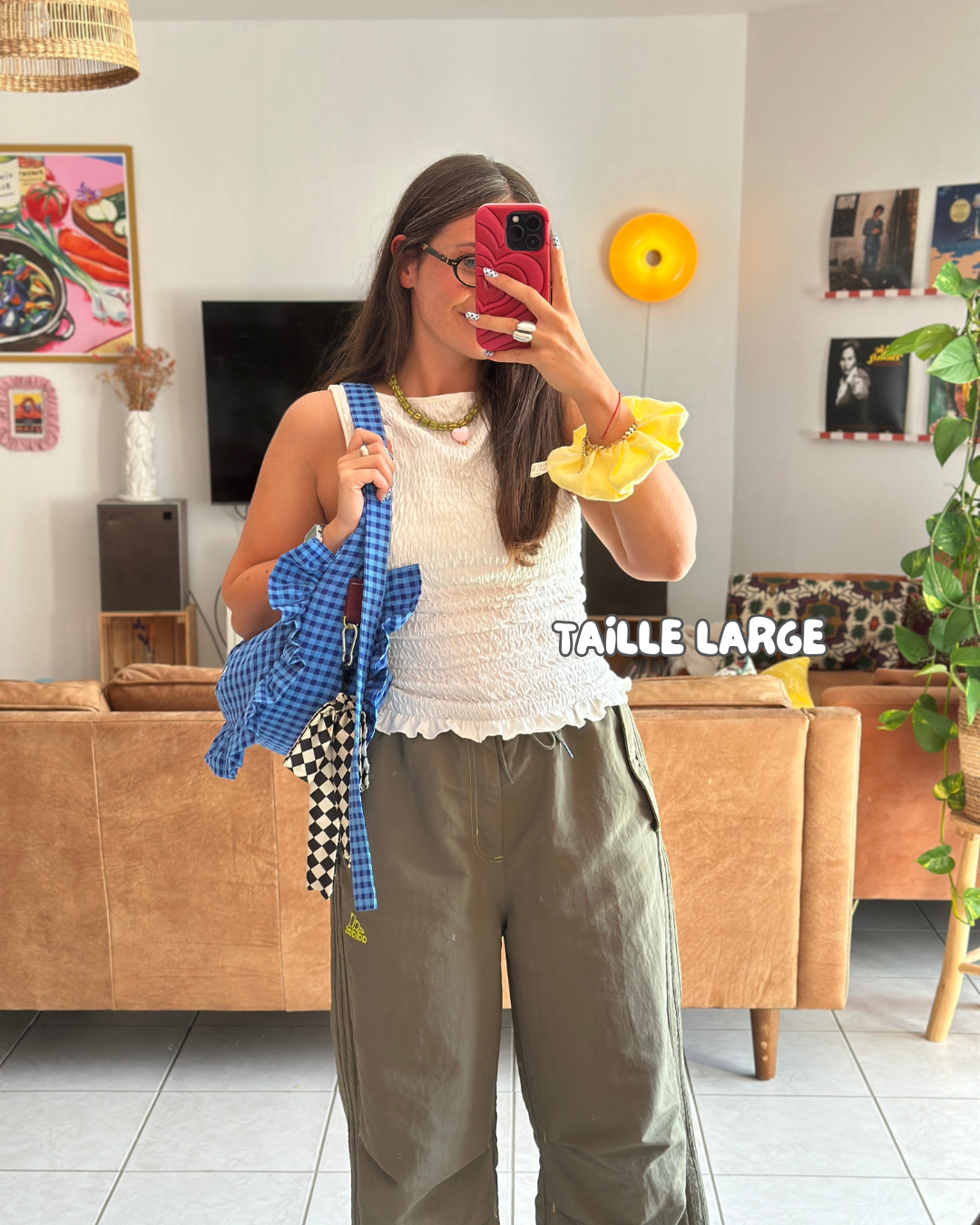 SAC CROISSANT Taille Moyenne et Large - Vichy bleu - Fait main à Reims (France)
