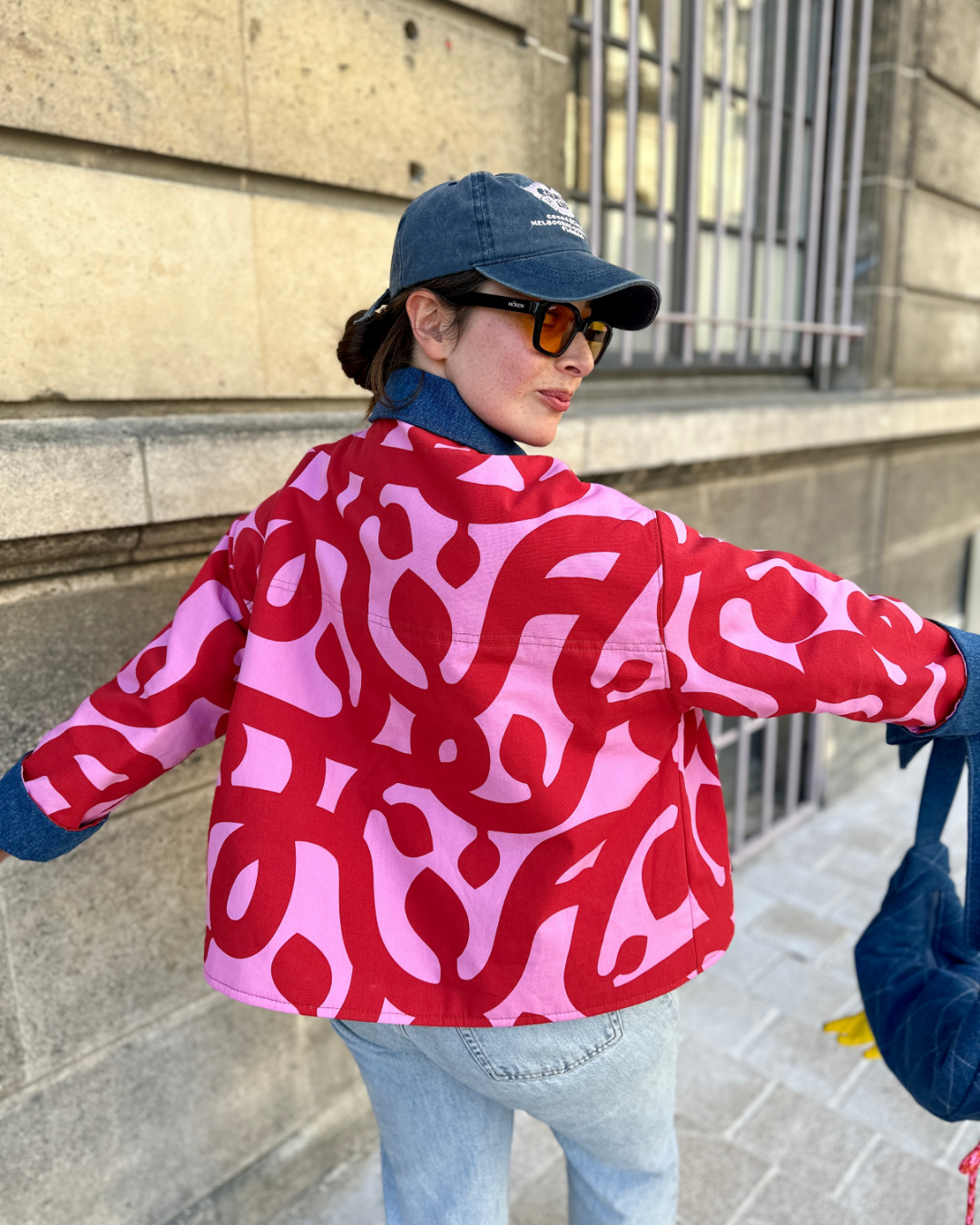 Veste Barn Jacket imprimé Ikea Rouge / Rose - Fait main à Reims (France)