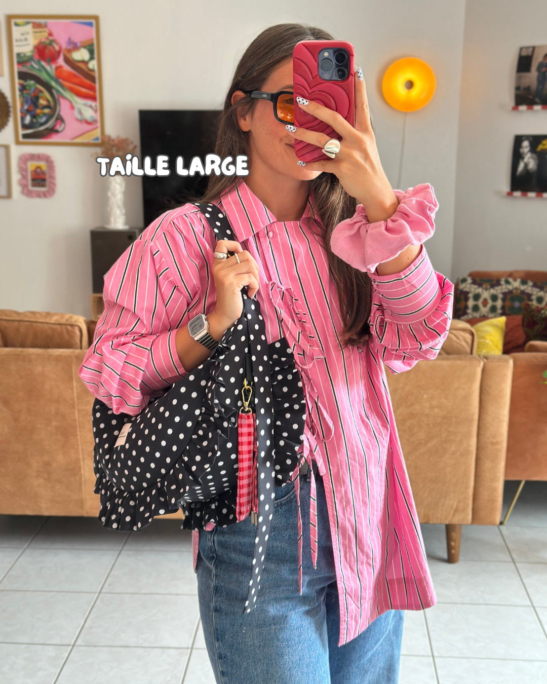 SAC CROISSANT Taille Moyenne et Large - Noir à pois blancs - Fait main à Reims (France)