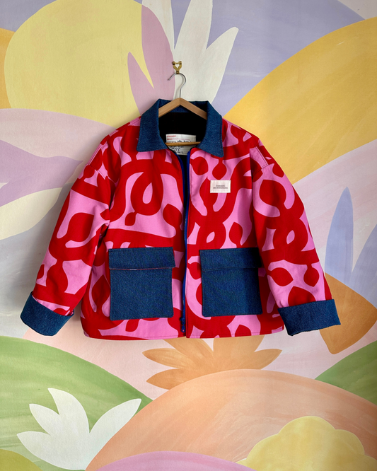 Veste Barn Jacket imprimé Ikea Rouge / Rose - Fait main à Reims (France)