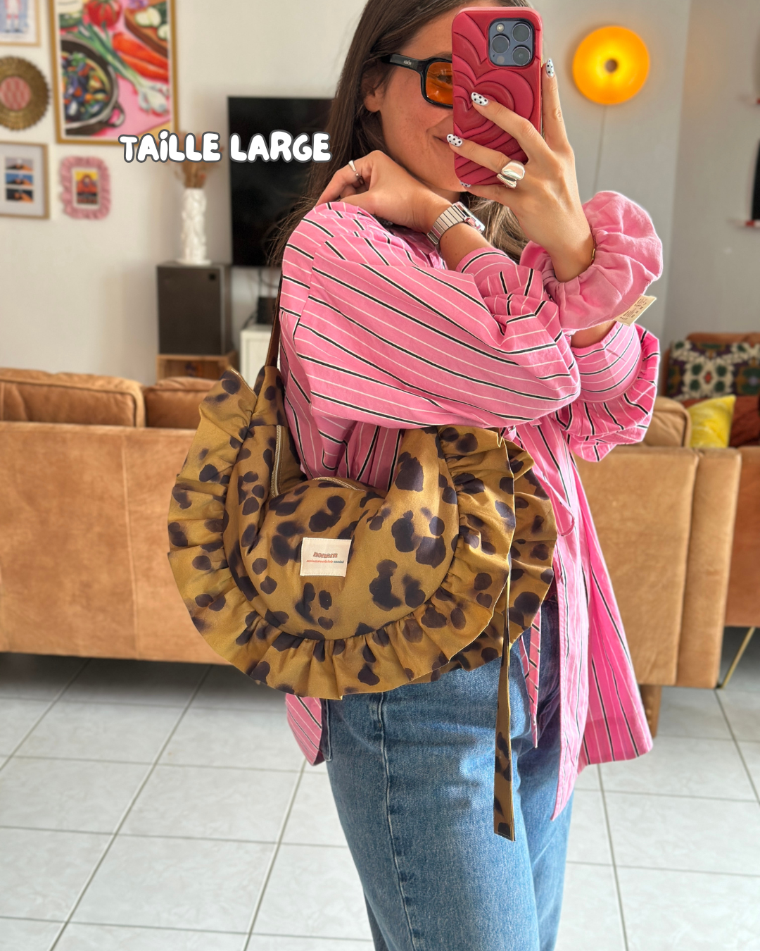 SAC CROISSANT Taille Moyenne et Large - Léopard - Fait main à Reims (France)