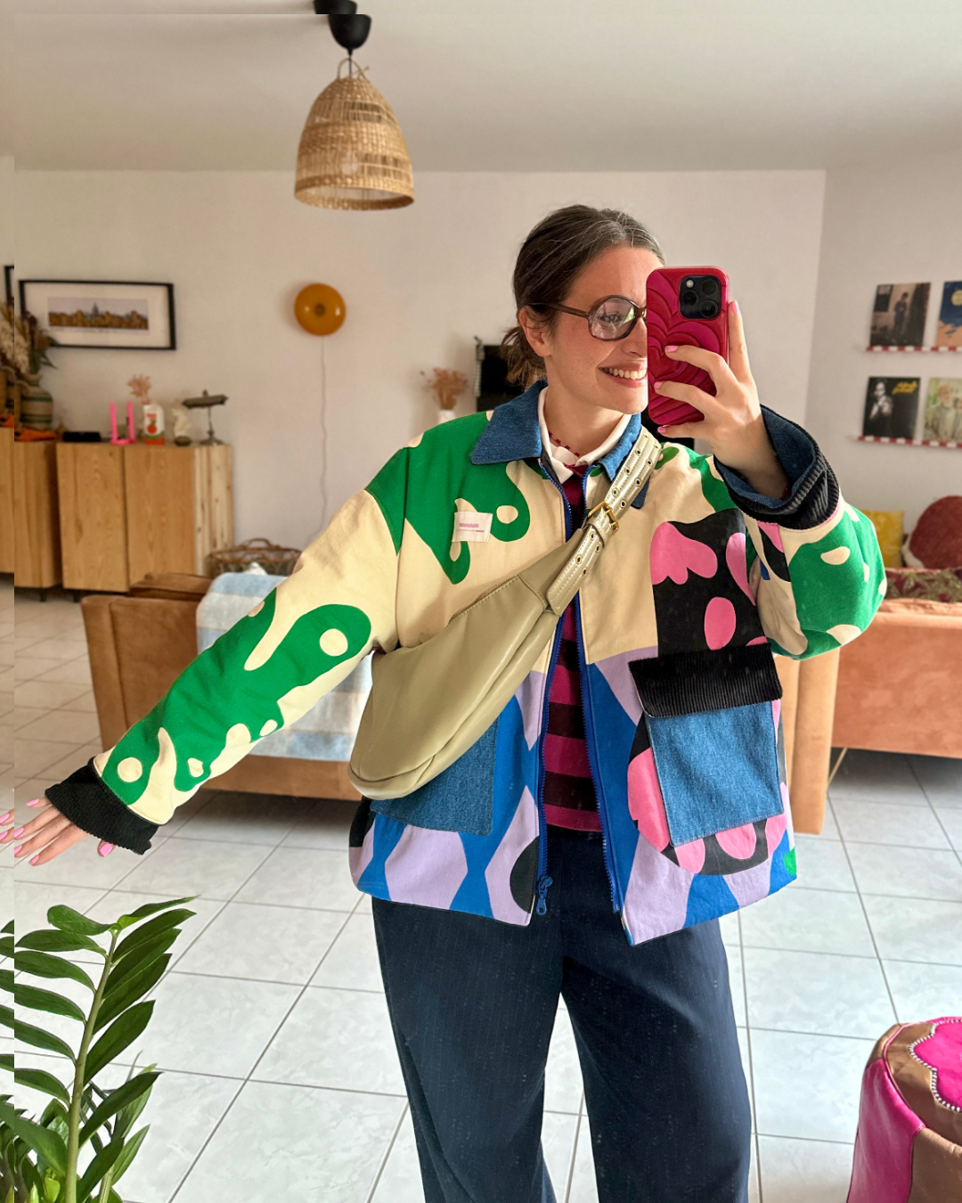 Veste Stéphane - Barn Jacket imprimé Ikea Ecru / Bleu / Vert / Rose / Noir - Fait main à Reims (France)