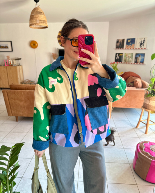 Veste Stéphane - Barn Jacket imprimé Ikea Ecru / Bleu / Vert / Rose / Noir - Fait main à Reims (France)