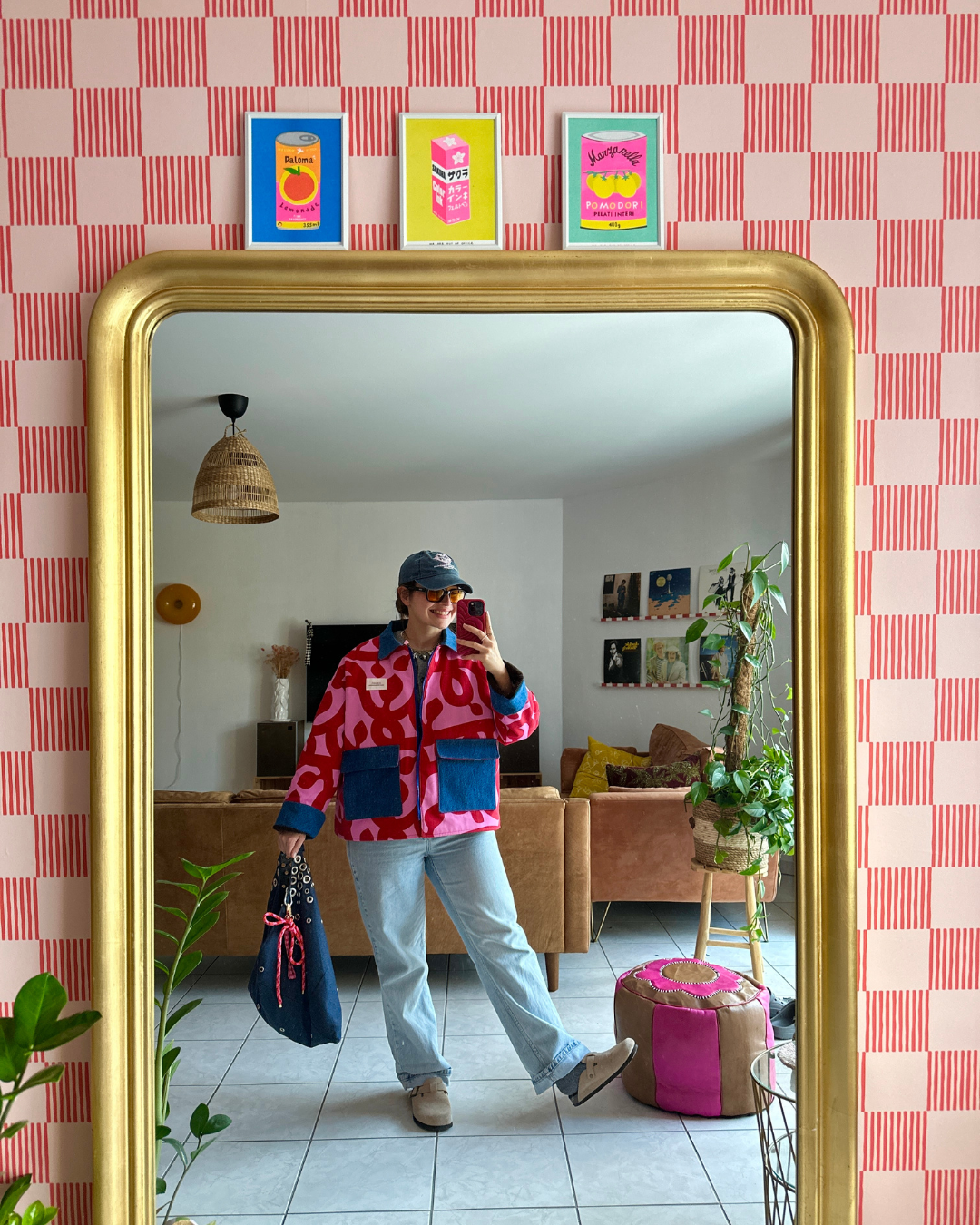 Veste Barn Jacket imprimé Ikea Rouge / Rose - Fait main à Reims (France)