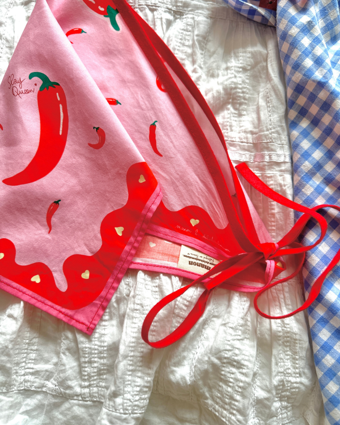 Bandana Piments rose / rouge (motif exclusif Manon L. Delahaute)