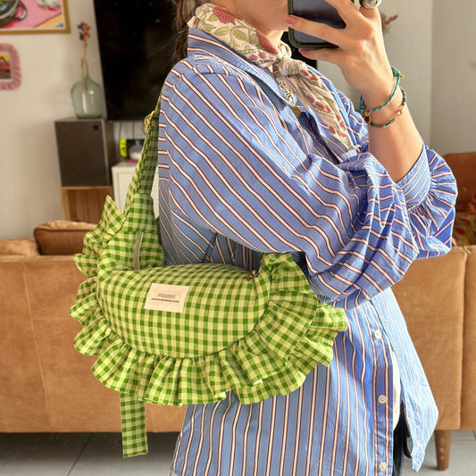 Pré-commande SAC CROISSANT Taille Moyenne et Large - Vichy Vert matcha / vert olive - Fait main à Reims (France)