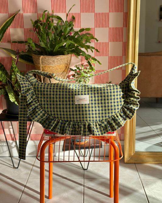 Pré-commande SAC CROISSANT Taille Moyenne et Large - Vichy kaki / bleu marine - Fait main à Reims (France)