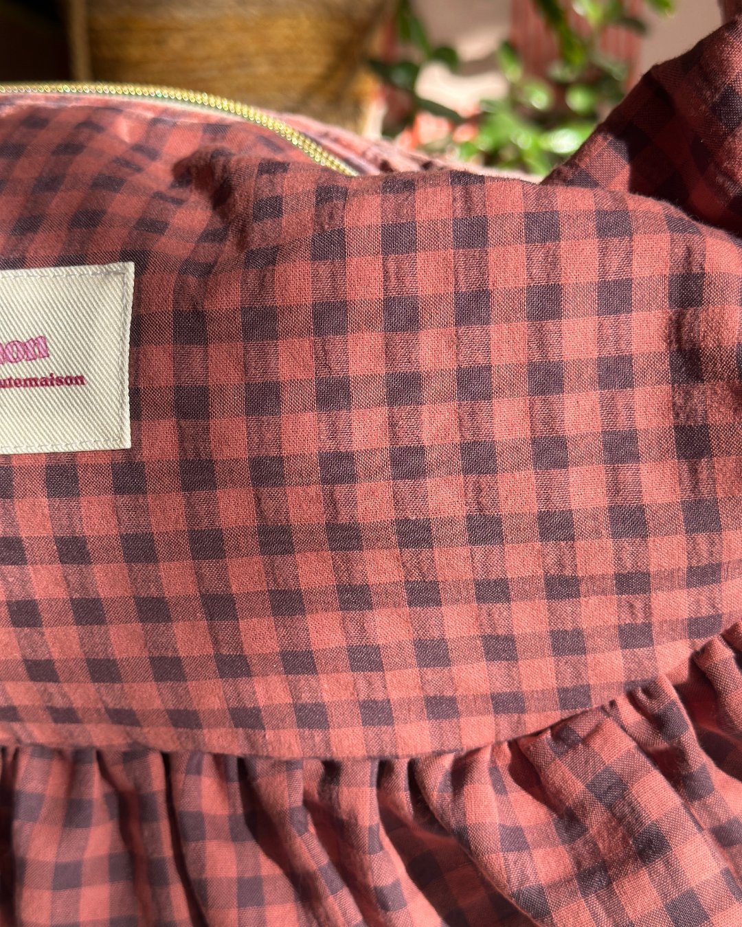 Pré-commande SAC CROISSANT Taille Moyenne et Large - Vichy Bordeaux / Vieux rose - Fait main à Reims (France)