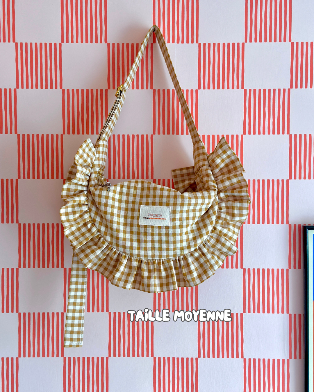 Pré-commande SAC CROISSANT Taille Moyenne et Large - Vichy Beige - Fait main à Reims (France)
