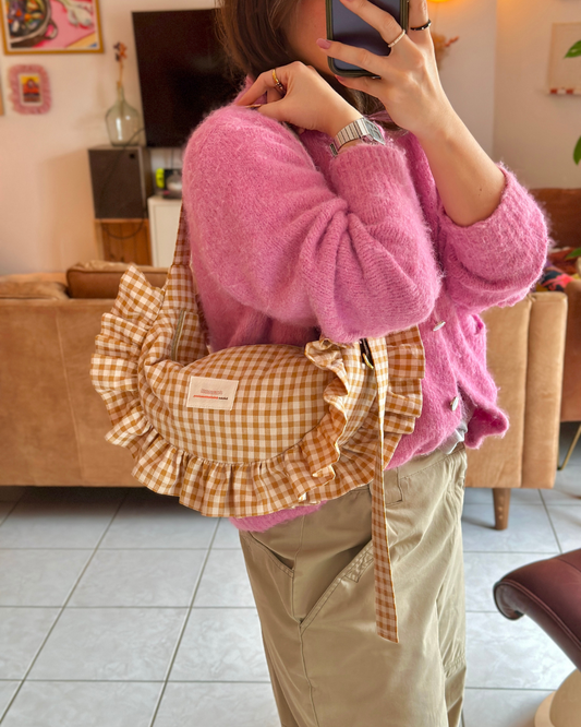 Pré-commande SAC CROISSANT Taille Moyenne et Large - Vichy Beige - Fait main à Reims (France)