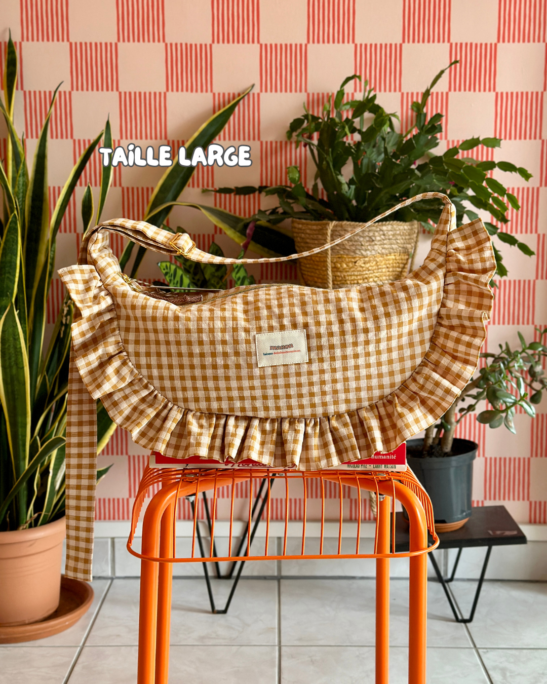 Pré-commande SAC CROISSANT Taille Moyenne et Large - Vichy Beige - Fait main à Reims (France)