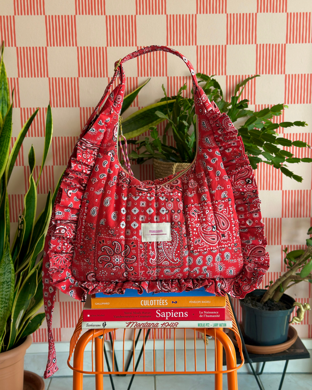 Pré-commande SAC CHOUQUETTE - Imprimé Bandana Rouge - Fait main à Reims (France)