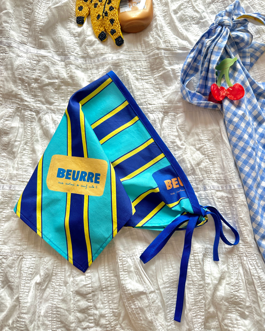 Bandana Beurre bleu turquoise / bleu marine / jaune (motif exclusif Manon L. Delahaute)