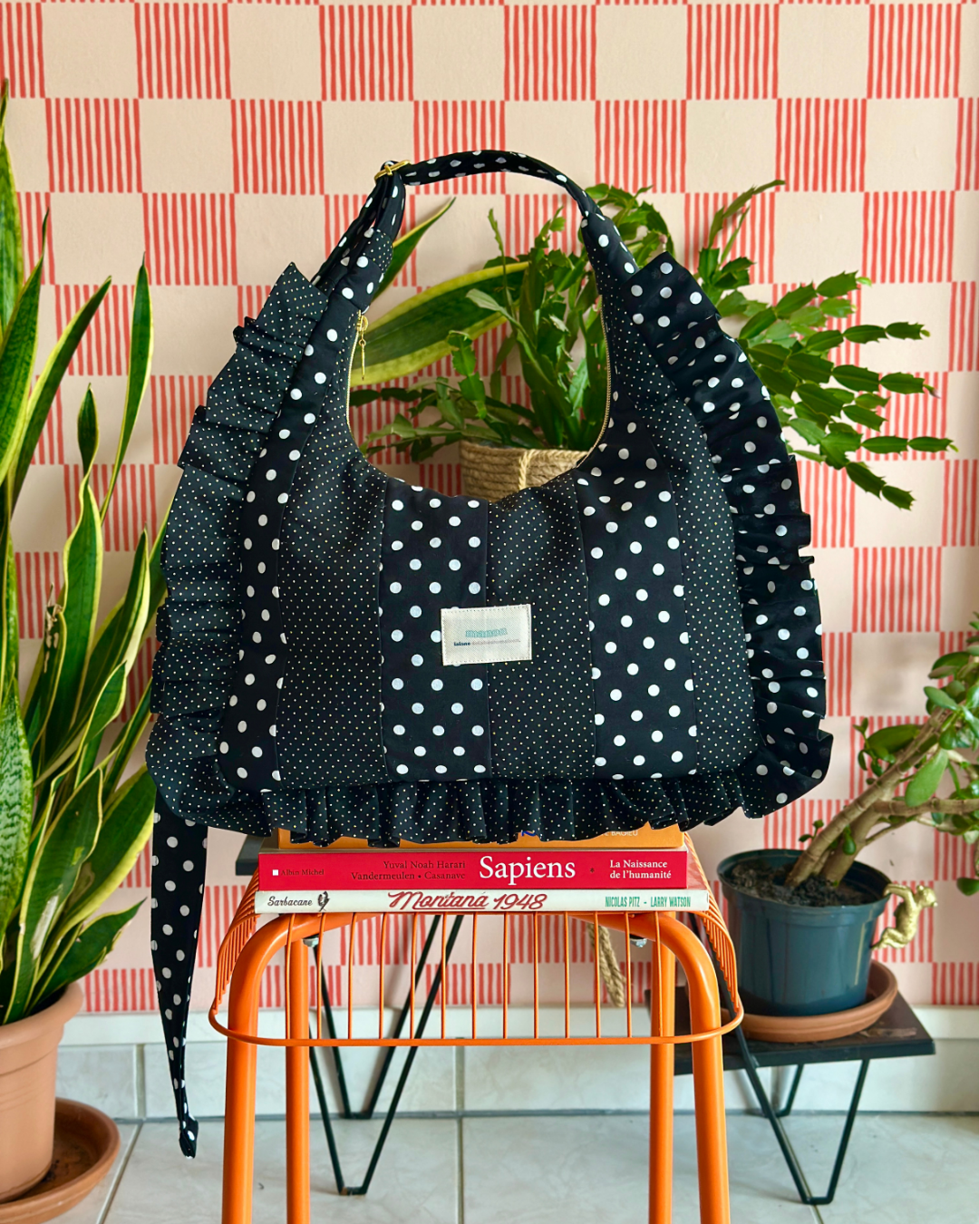 Pré-commande SAC CHOUQUETTE - Polka Dot Noir et Blanc - Fait main à Reims (France)