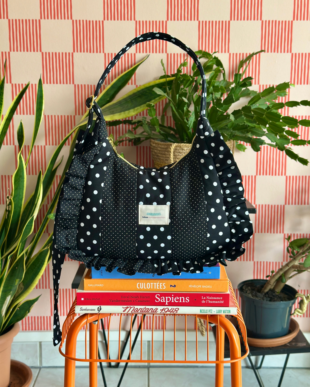 Pré-commande SAC CHOUQUETTE - Polka Dot Noir et Blanc - Fait main à Reims (France)