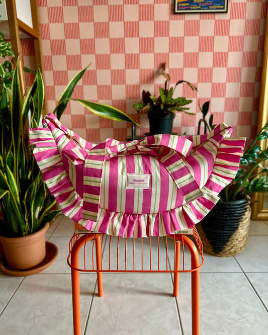 SAC CROISSANT Taille Moyenne et Large - Rayures Rose / Ecru / Vert sauge - Fait main à Reims (France)