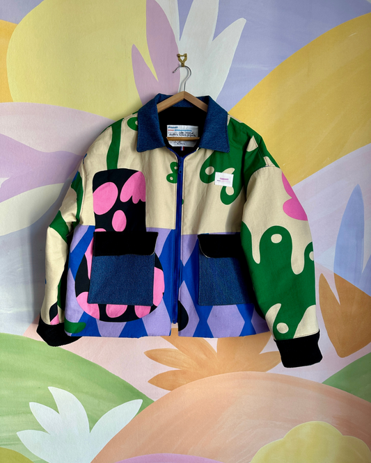 Veste Stéphane - Barn Jacket imprimé Ikea Ecru / Bleu / Vert / Rose / Noir - Fait main à Reims (France)