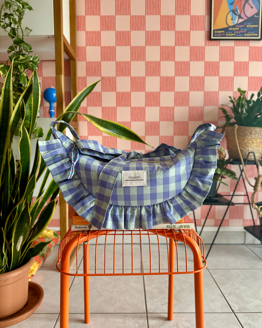 SAC CROISSANT Taille Moyenne - Vichy bleus - Fait main à Reims (France)