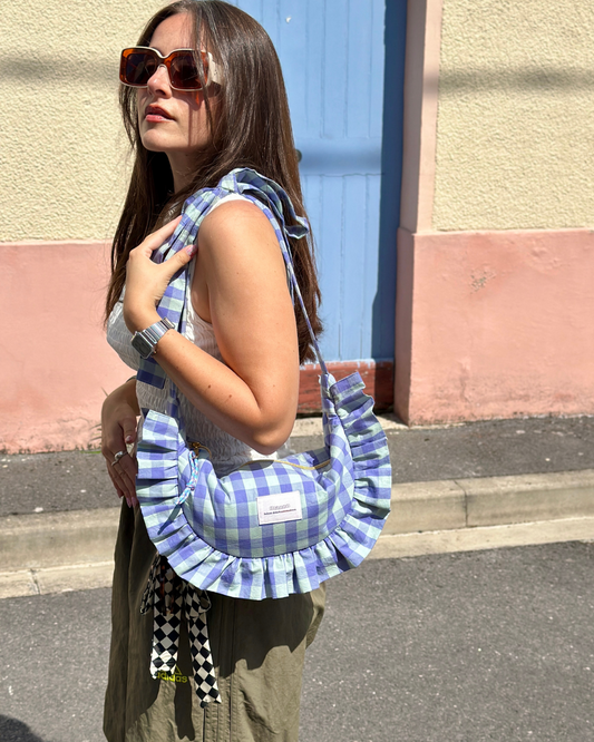 SAC CROISSANT Taille Moyenne - Vichy bleus - Fait main à Reims (France)