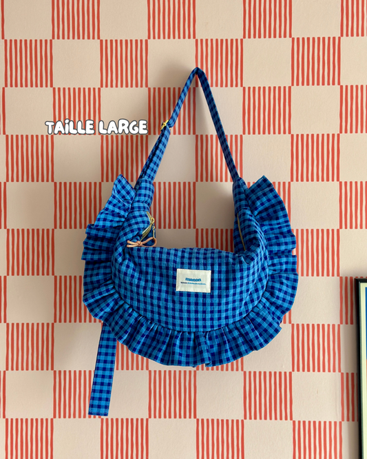 SAC CROISSANT Taille Moyenne et Large - Vichy bleu - Fait main à Reims (France)