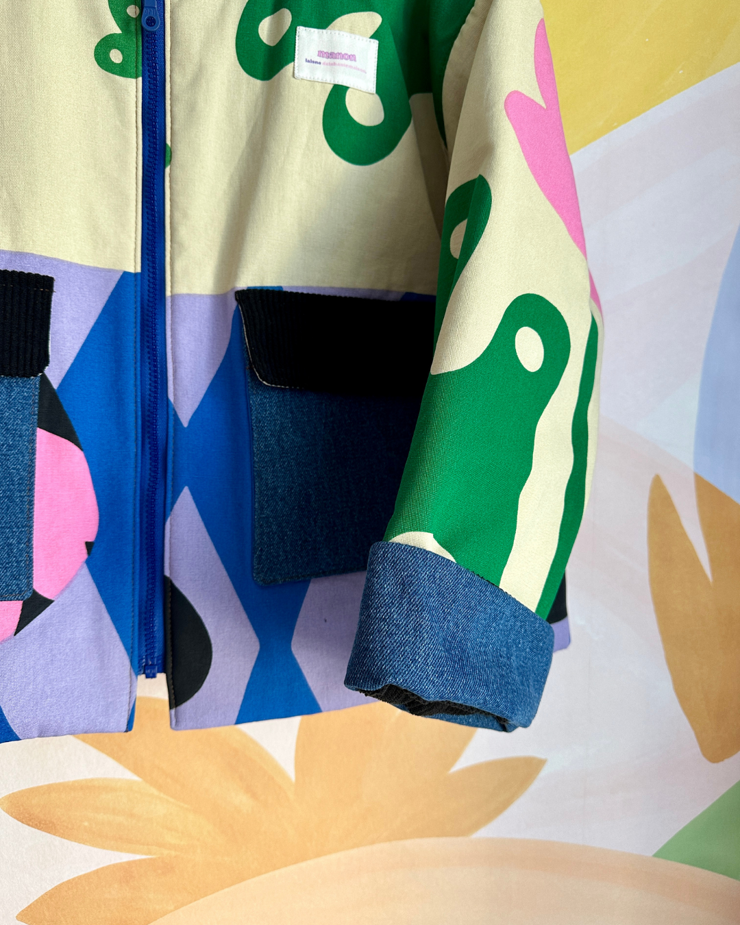 Veste Stéphane - Barn Jacket imprimé Ikea Ecru / Bleu / Vert / Rose / Noir - Fait main à Reims (France)