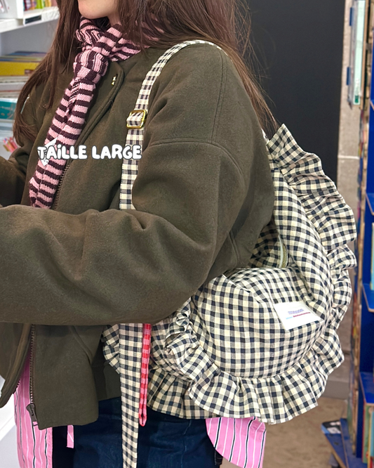 Pré-commande SAC CROISSANT Taille Moyenne et Large - Vichy beige/noir - Fait main à Reims (France)