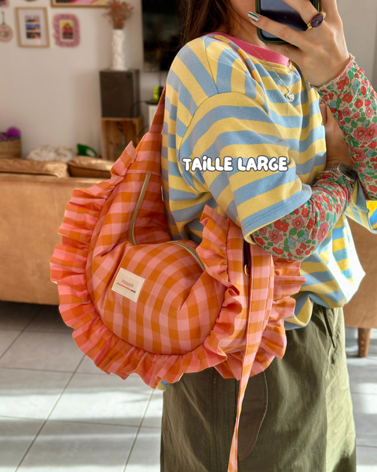 Pré-commande SAC CROISSANT Taille Moyenne - Vichy orange / rose - Fait main à Reims (France)