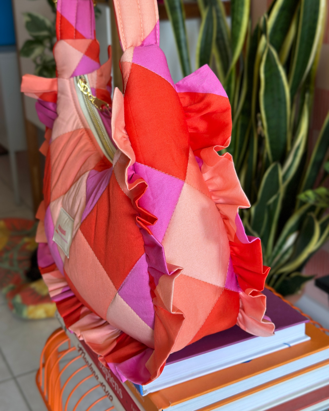 Pré-commande SAC CHOUQUETTE - Losanges Rose / Corail / Pêche - Fait main à Reims (France)
