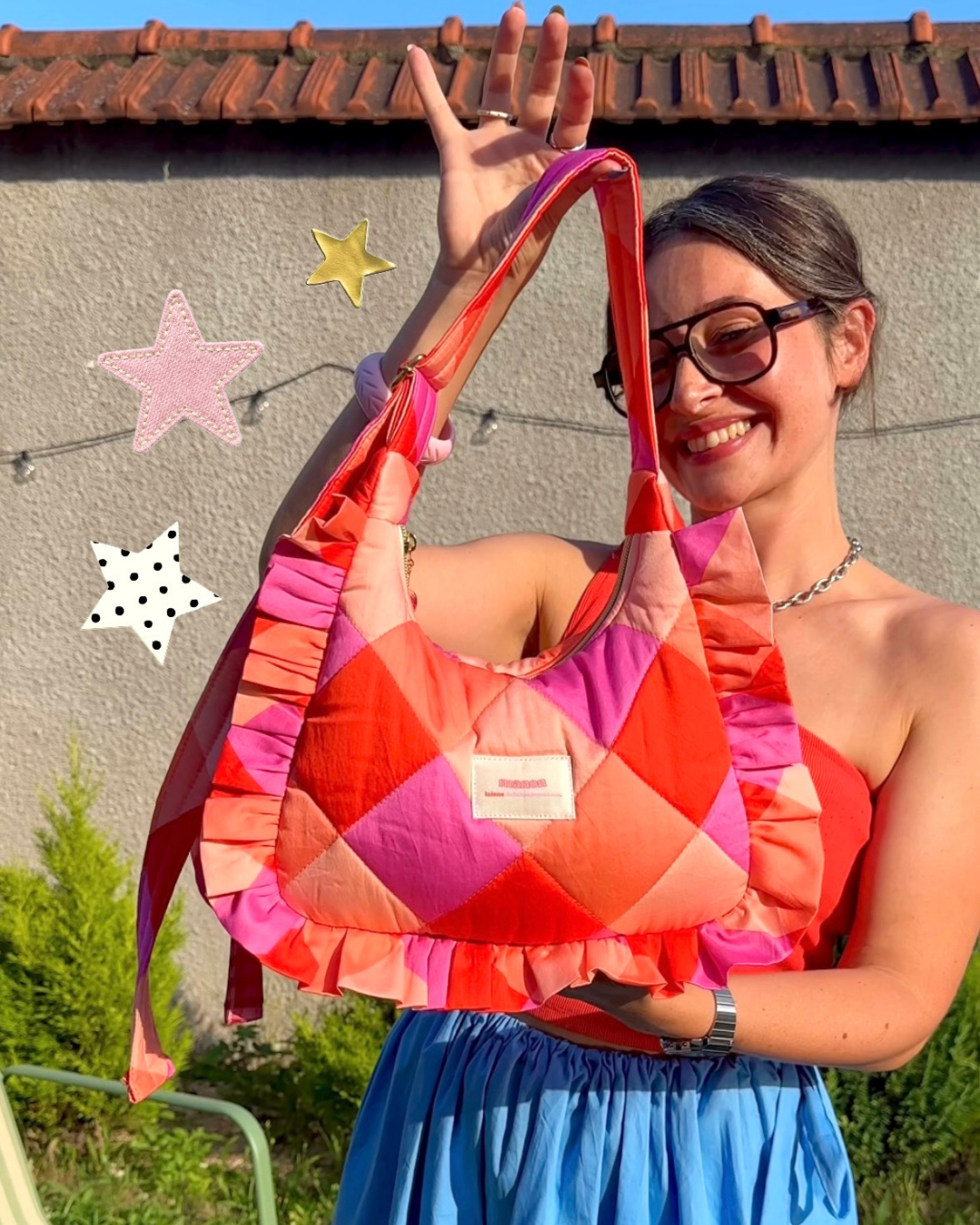 Pré-commande SAC CHOUQUETTE - Losanges Rose / Corail / Pêche - Fait main à Reims (France)