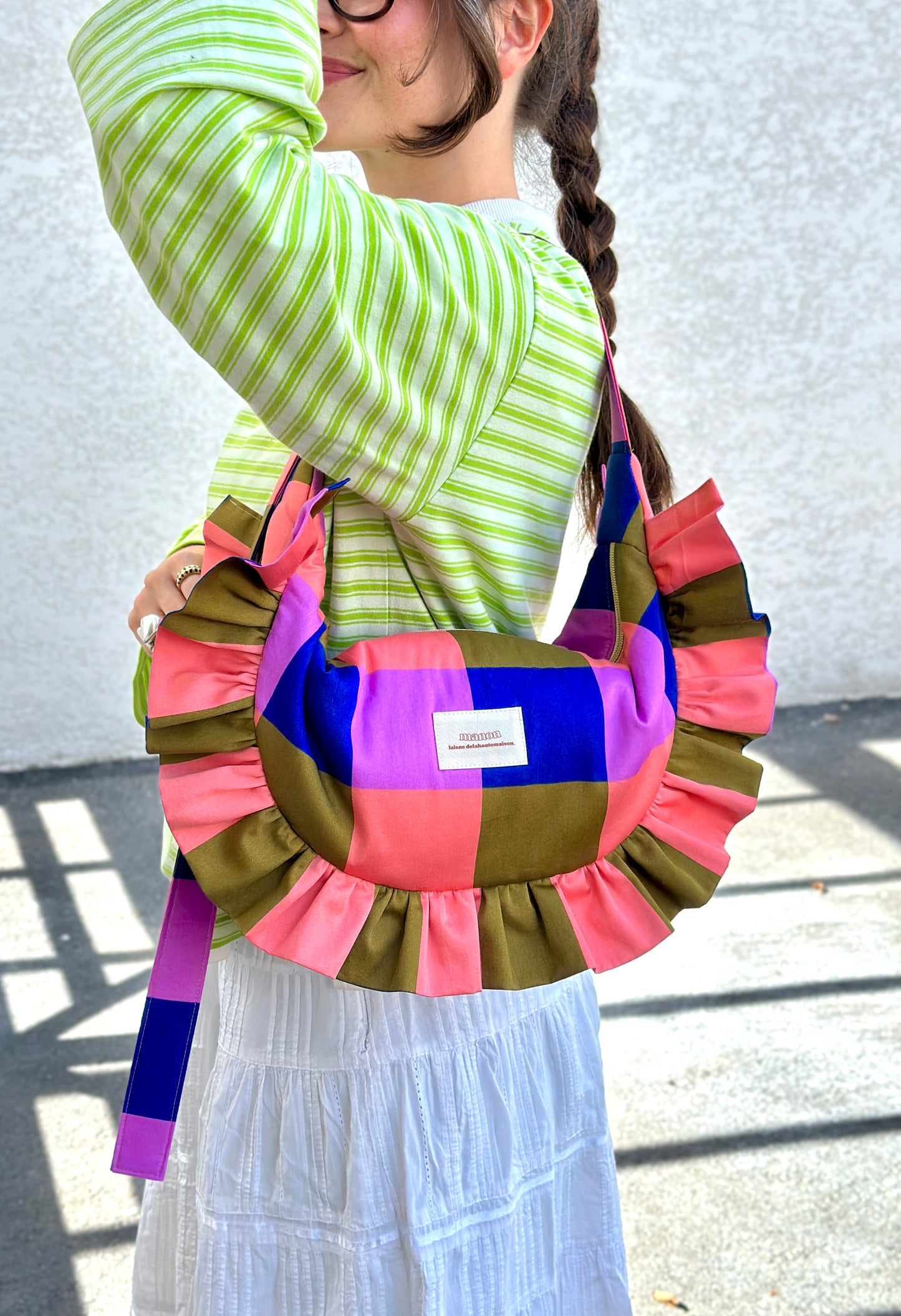 Pré-commande SAC CROISSANT Taille Moyenne et Large - Carreaux Bleu / Kaki / Mauve / Corail - Fait main à Reims (France)