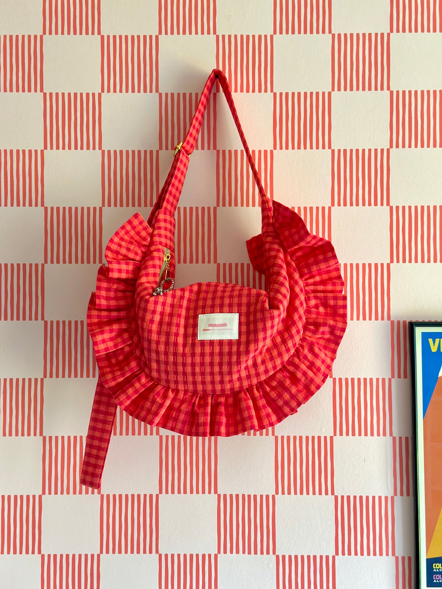 Pré-commande SAC CROISSANT Taille Moyenne et Large - Vichy Corail / Rouge - Fait main à Reims (France)