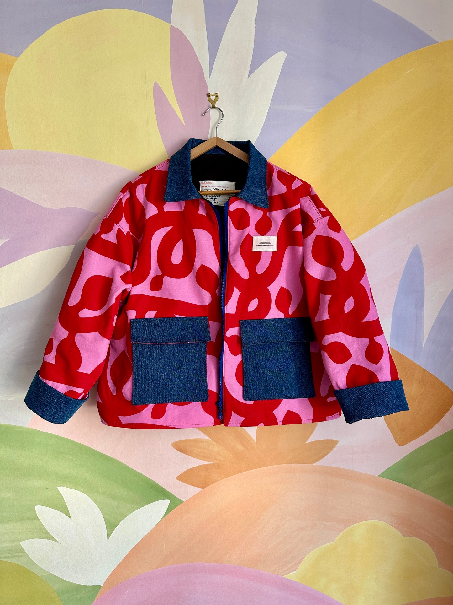 Barn Jacket Ikea print Red / Pink - Handmade in Reims (France)