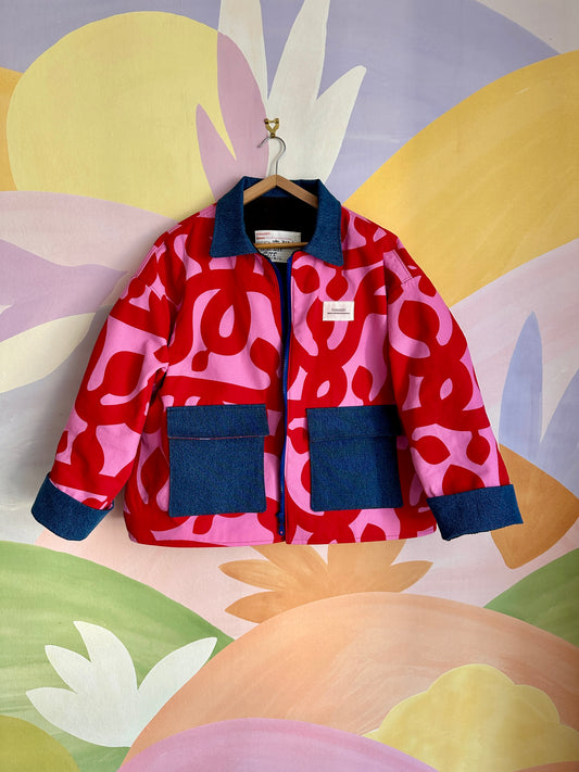 Pré-commande BARN JACKET imprimé Ikea Rouge / Rose - Fait main à Reims (France)