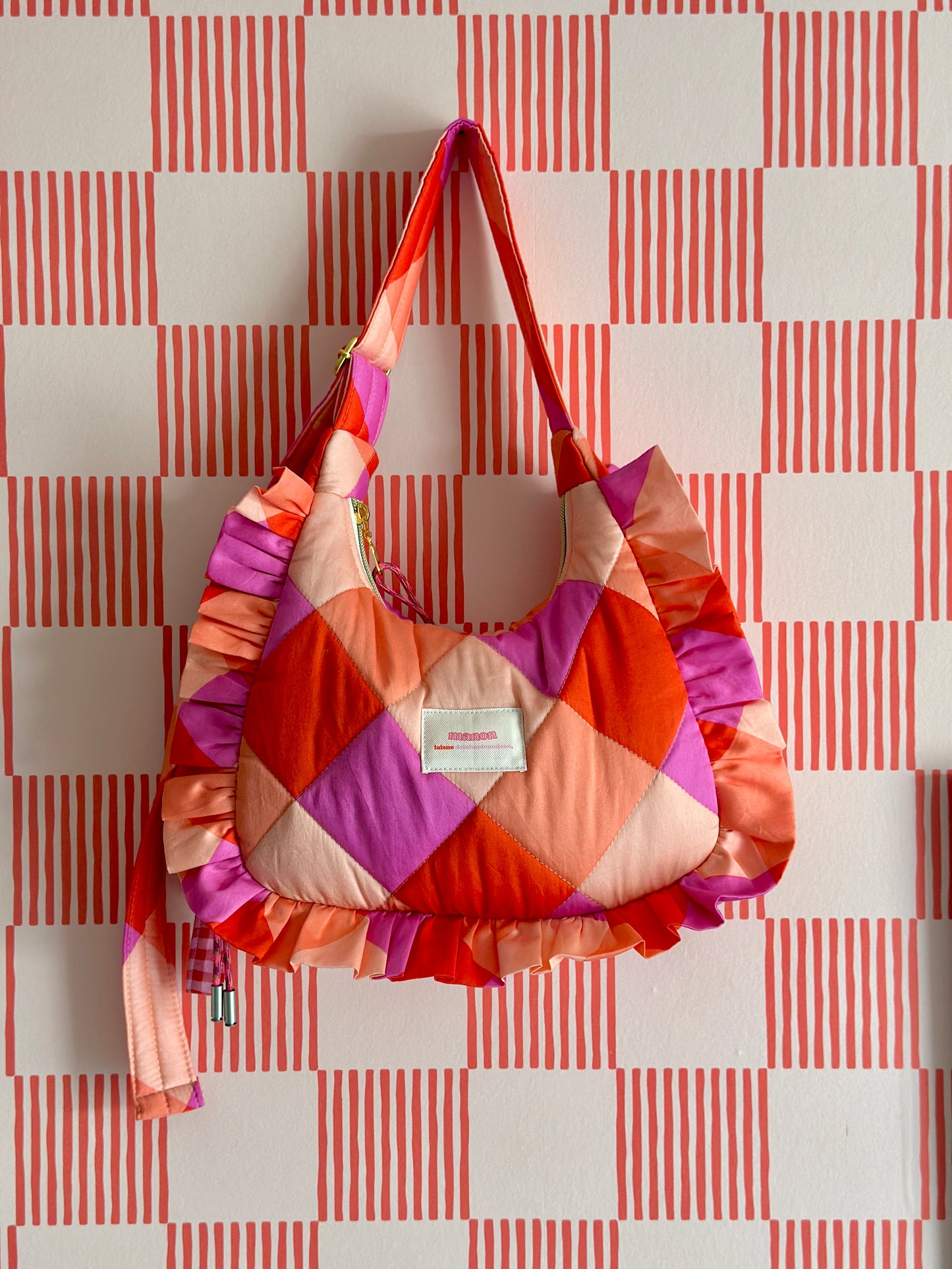 Pré-commande SAC CHOUQUETTE - Losanges Rose / Corail / Pêche - Fait main à Reims (France)