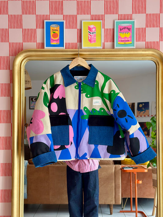 Pré-commande BARN JACKET Stéphane - imprimé Ikea Ecru / Bleu / Vert / Rose / Noir - Fait main à Reims (France)