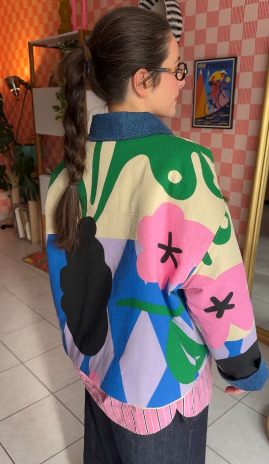 Pré-commande BARN JACKET Stéphane - imprimé Ikea Ecru / Bleu / Vert / Rose / Noir - Fait main à Reims (France)