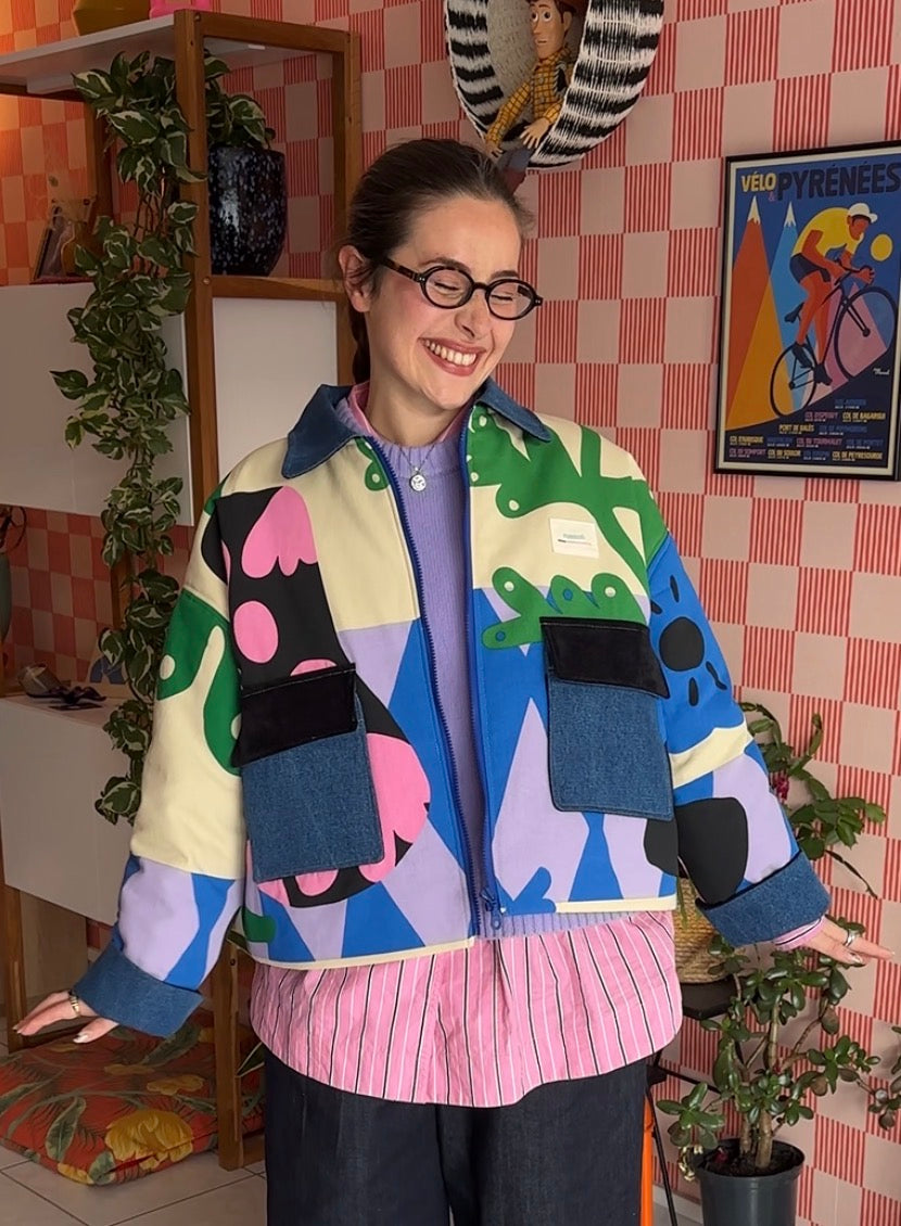 Stéphane Jacket - Barn Jacket Ikea print Ecru / Blue / Green / Pink / Black - Handmade in Reims (France)