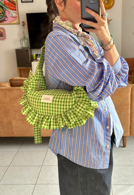 Pré-commande SAC CROISSANT Taille Moyenne et Large - Vichy Vert matcha / vert olive - Fait main à Reims (France)